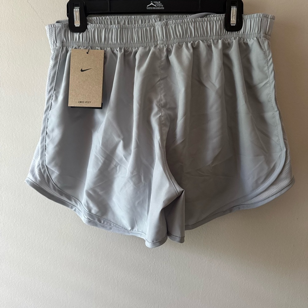 Nike Womens Running Shorts size L Gray Athletic Dri Fit Gym Stretch Drawstring - Picture 2 of 3